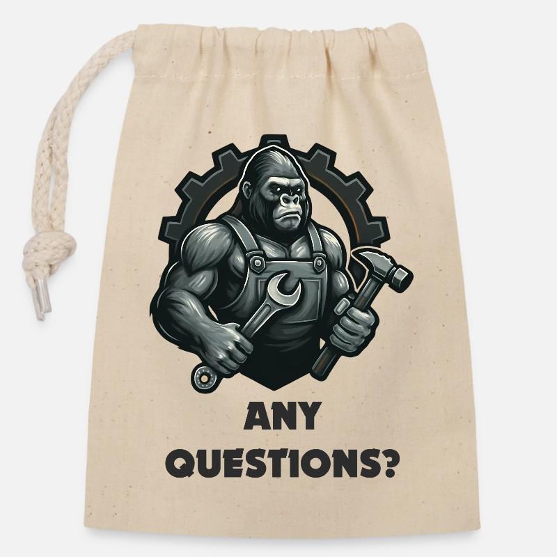 Strong gorilla forged motif - Closable cotton gift bag (14x20cm) - nature