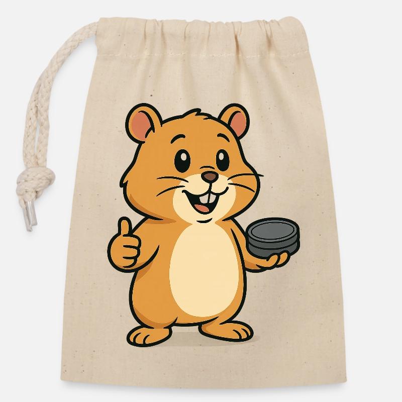 Hamster with sn*s - Closable cotton gift bag (14x20cm) - nature
