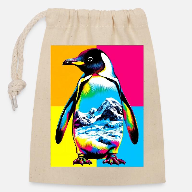 Pinguin - Verschließbarer Geschenkbeutel aus Baumwolle (14x20cm) - Natur