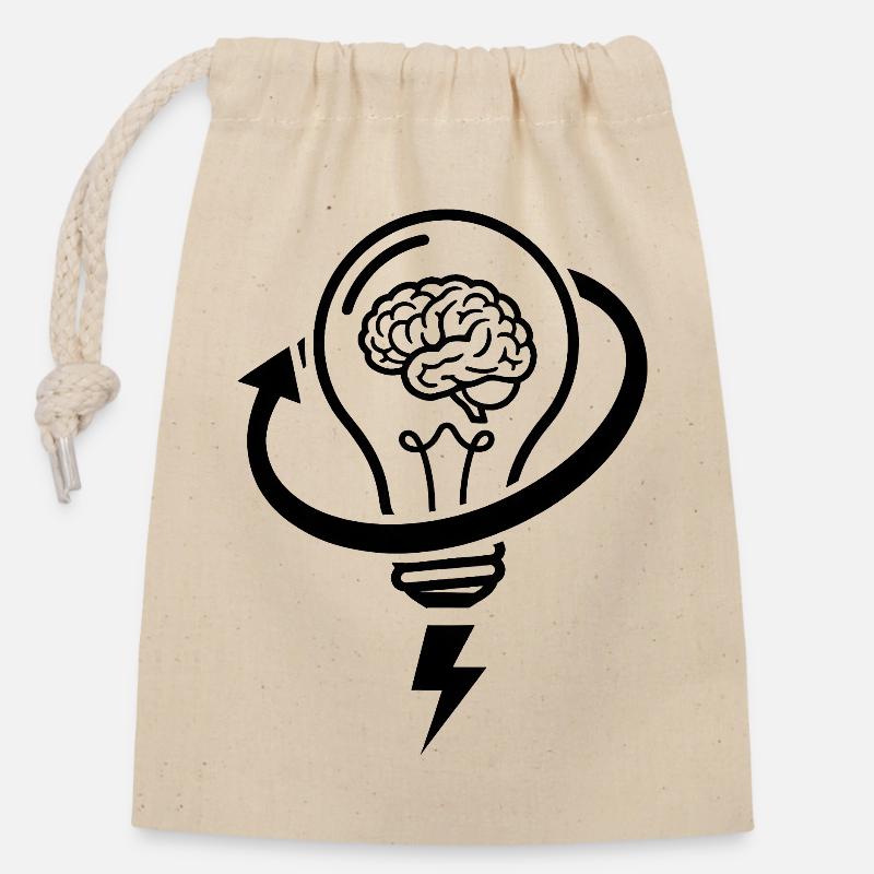 Gehirn und Lampe – Brainstorming-Sitzung - Verschließbarer Geschenkbeutel aus Baumwolle (14x20cm) - Natur