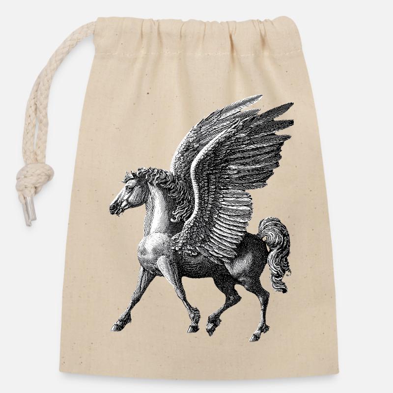 Winged Pegasus – Mythological Engraving - Closable cotton gift bag (14x20cm) - nature