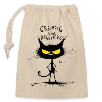Grumpy Black Cat  – Smiling Is for Beginners - Verschließbarer Geschenkbeutel aus Baumwolle (14x20cm) - Natur - Vorne