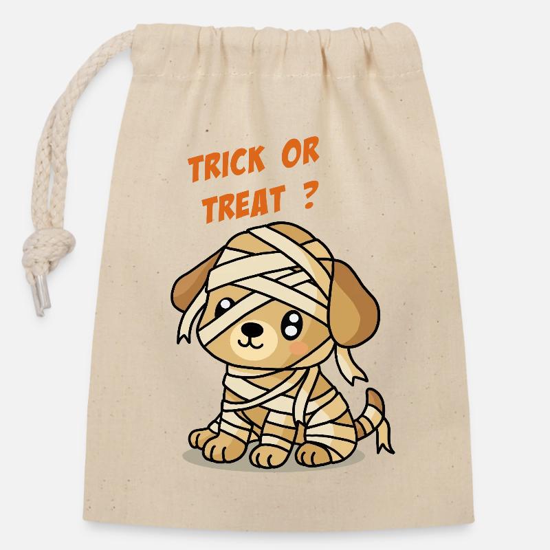 Halloween-Hund - Verschließbarer Geschenkbeutel aus Baumwolle (14x20cm) - Natur