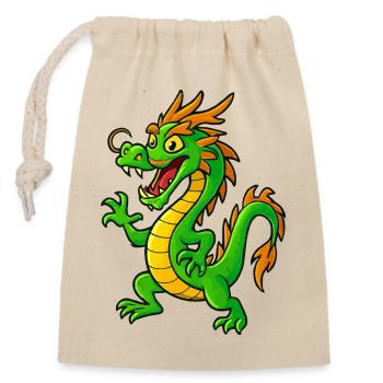 Dragon de dessin animé vert avec des pointes orange - Sac cadeau en coton avec cordon (14 x 20 cm) - nature - Devant