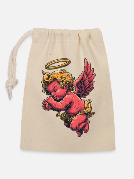 Purpurrote Cherub Halo Flügel - Verschließbarer Geschenkbeutel aus Baumwolle (14x20cm) - Natur