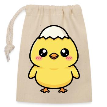 poussin avec casquette Kawaii - Sac cadeau en coton avec cordon (14 x 20 cm) - nature - Devant