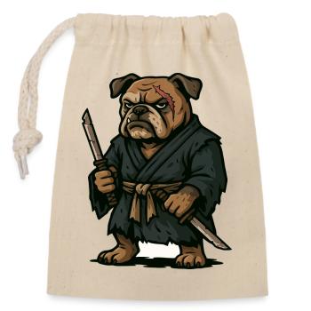 Bulldogge Samurai Krieger mit Doppel-Katana-Klingen - Verschließbarer Geschenkbeutel aus Baumwolle (14x20cm) - Natur - Vorne