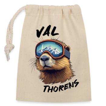 Val Thorens Ski 3 Vallées Plus Haute Station - Sac cadeau en coton avec cordon (14 x 20 cm) - nature - Devant