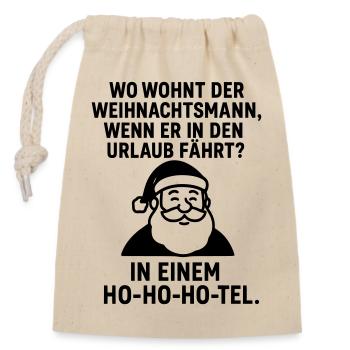 ho ho hotel weihnachtsmann urlaub - Verschließbarer Geschenkbeutel aus Baumwolle (14x20cm) - Natur - Vorne