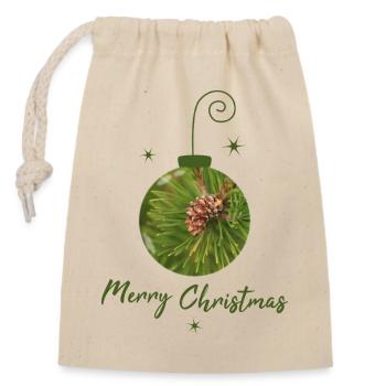 Balle de Noël verte avec pommes de pin - Sac cadeau en coton avec cordon (14 x 20 cm) - nature - Devant