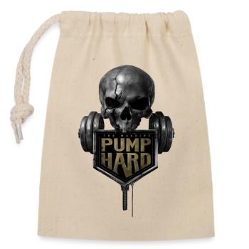 Schädel mit Hantel: Pump Hard - Verschließbarer Geschenkbeutel aus Baumwolle (14x20cm) - Natur - Vorne