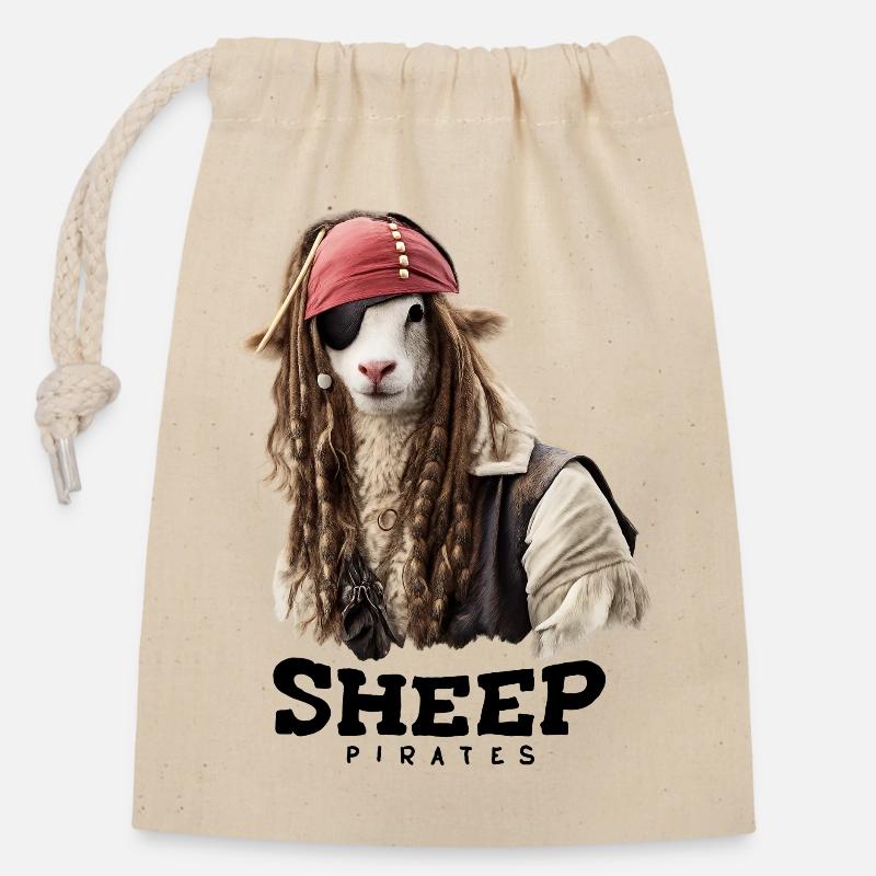 Mouton pirate aux dreadlocks - Sac cadeau en coton avec cordon (14 x 20 cm) - nature