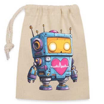 Heart Robot Néon Battement de cœur - Sac cadeau en coton avec cordon (14 x 20 cm) - nature - Devant