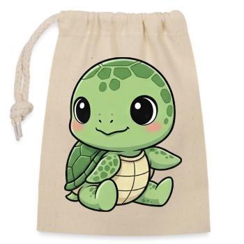 Cute Turtle Cartoon Laughing Joy Water Lily - Closable cotton gift bag (14x20cm) - nature - Front