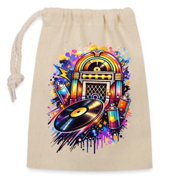 Juke-box coloré dans un style graffiti avec disque vinyle - Sac cadeau en coton avec cordon (14 x 20 cm) - nature - Devant