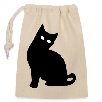 Katze Silhouette schwarz Geschenk Katzenliebhaber - Verschließbarer Geschenkbeutel aus Baumwolle (14x20cm) - Natur - Vorne