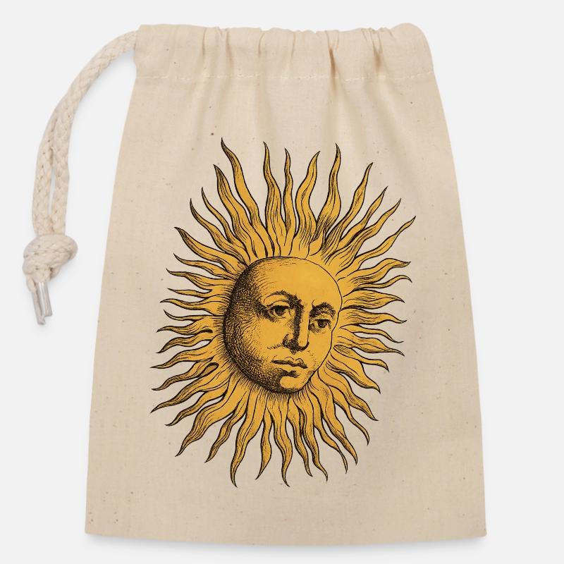Goldene Sonnengestalt - Verschließbarer Geschenkbeutel aus Baumwolle (14x20cm) - Natur