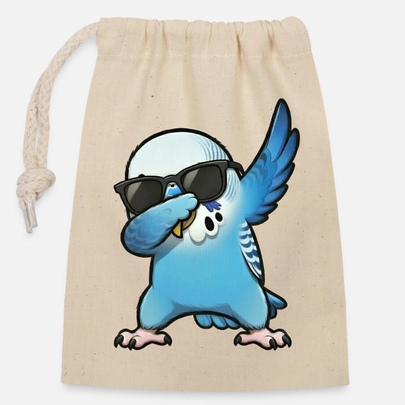 Dabbing Budgie Blue - Closable cotton gift bag (14x20cm) - nature