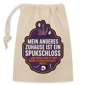 Spukschloss Zuhause lustiger Spruch - Verschließbarer Geschenkbeutel aus Baumwolle (14x20cm) - Natur - Vorne