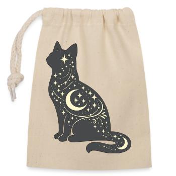 Mondstern Katze Silhouette - Verschließbarer Geschenkbeutel aus Baumwolle (14x20cm) - Natur - Vorne