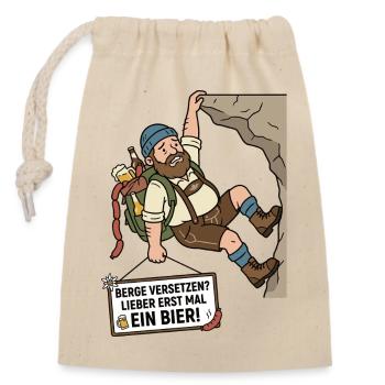 Berge versetzen Bier Humor - Verschließbarer Geschenkbeutel aus Baumwolle (14x20cm) - Natur - Vorne