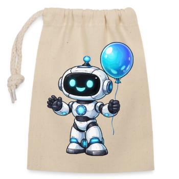 Petit robot avec ballon - Sac cadeau en coton avec cordon (14 x 20 cm) - nature - Devant