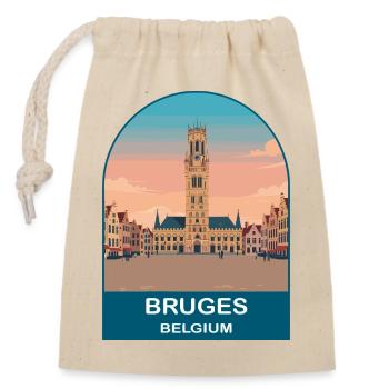 Art d’affiches de voyage vintage à Bruges en Belgique - Sac cadeau en coton avec cordon (14 x 20 cm) - nature - Devant
