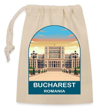 Bukarest Rumänien Vintage-Reiseplakat - Verschließbarer Geschenkbeutel aus Baumwolle (14x20cm) - Natur - Vorne