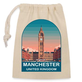 Manchester UK Vintage-Reiseplakat - Verschließbarer Geschenkbeutel aus Baumwolle (14x20cm) - Natur - Vorne