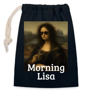 Morning Lisa Leonardo Da Vinci Funny Mona Lisa - Closable cotton gift bag (14x20cm) - navy - Front