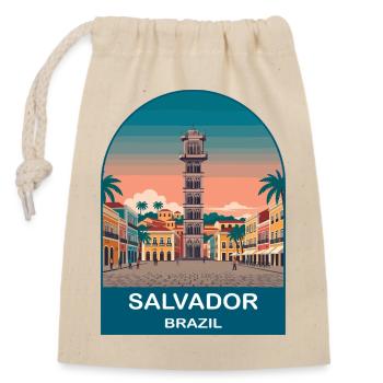 Salvador Brazil Pelourinho Reiseplakat-Kunst - Verschließbarer Geschenkbeutel aus Baumwolle (14x20cm) - Natur - Vorne