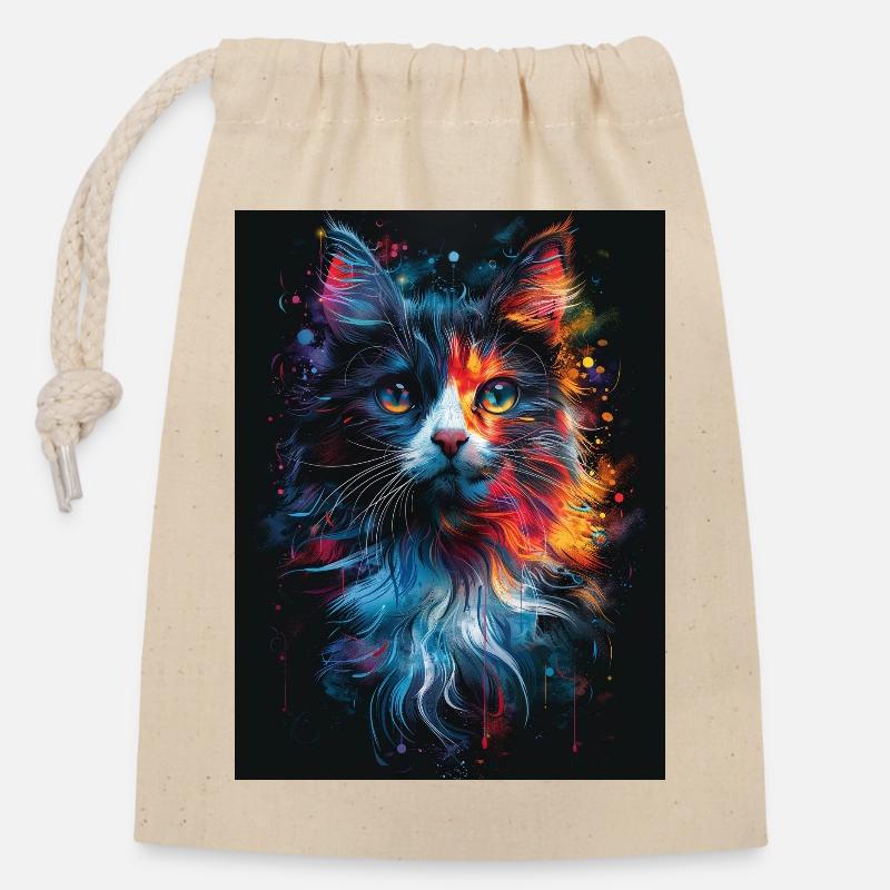 Cat_01 - Verschließbarer Geschenkbeutel aus Baumwolle (14x20cm) - Natur