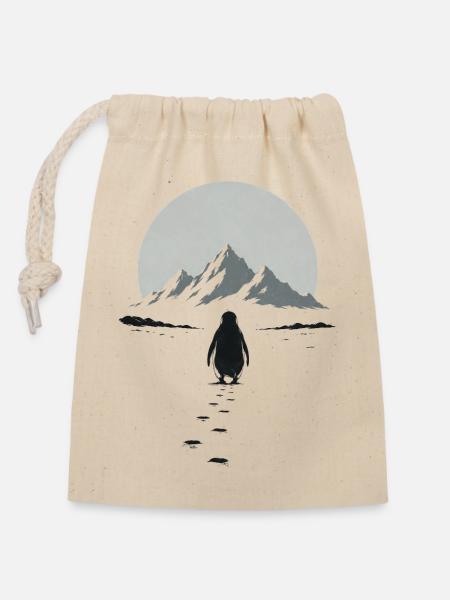 Lone Penguin – Ins Unbekannte - Verschließbarer Geschenkbeutel aus Baumwolle (14x20cm) - Natur