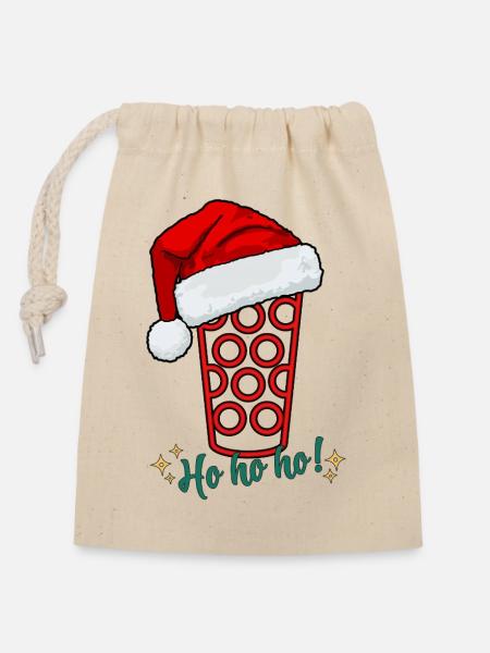 Ho Ho Ho – Pfälzer Nikolaus Dubbeglas - Verschließbarer Geschenkbeutel aus Baumwolle (14x20cm) - Natur