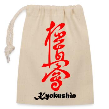 Kyokushin in japanischem Kanji-Rot geschrieben - Verschließbarer Geschenkbeutel aus Baumwolle (14x20cm) - Natur - Vorne