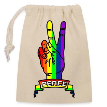 Regenbogen Friedenslogo Hand mit Friedenszeichen - Verschließbarer Geschenkbeutel aus Baumwolle (14x20cm) - Natur - Vorne