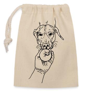 Hund mit Apfel - Verschließbarer Geschenkbeutel aus Baumwolle (14x20cm) - Natur - Vorne