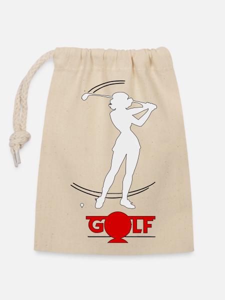 Retro golfer - Closable cotton gift bag (14x20cm) - nature