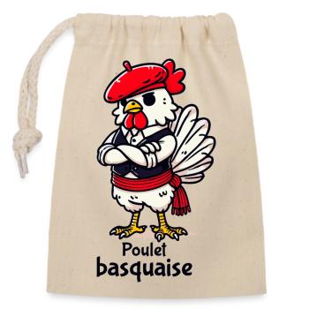 Poulet Basquaise - Texte sombre - Sac cadeau en coton avec cordon (14 x 20 cm) - nature - Devant