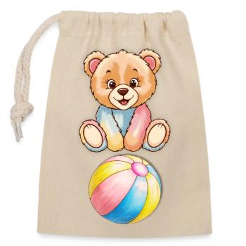 Teddy bear with ball - Closable cotton gift bag (14x20cm) - nature - Front