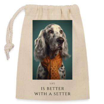Life is better with a setter - Closable cotton gift bag (14x20cm) - nature - Front
