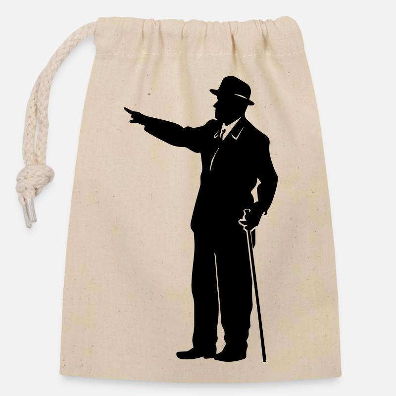 Silhouette de gentleman avec canne - Sac cadeau en coton avec cordon (14 x 20 cm) - nature