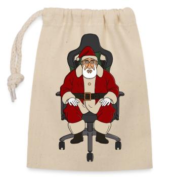 Weihnachtsmann am Büro-Gaming-Stuhl - Verschließbarer Geschenkbeutel aus Baumwolle (14x20cm) - Natur - Vorne