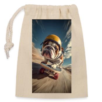 Bulldog Skateboard Tempo - Verschließbarer Geschenkbeutel aus Baumwolle (14x20cm) - Natur - Vorne