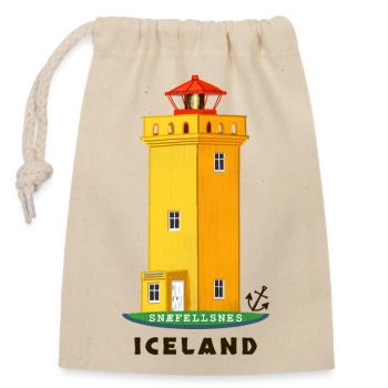 Iceland, Snæfellsnes lighthouse hand-drawn - Closable cotton gift bag (14x20cm) - nature - Front