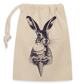 Hase mit Eis Vintage Gravur - Closable cotton gift bag (14x20cm) - nature - Front