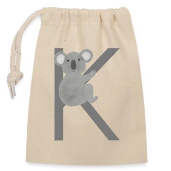 K - KOALA - ABC, Alphabet, Buchstabe, Tier, Name - Verschließbarer Geschenkbeutel aus Baumwolle (14x20cm) - Natur - Vorne