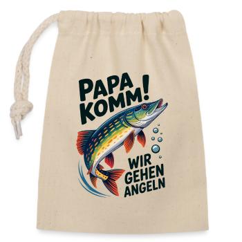 Papa komm wir gehen Angeln springender Hecht - Verschließbarer Geschenkbeutel aus Baumwolle (14x20cm) - Natur - Vorne