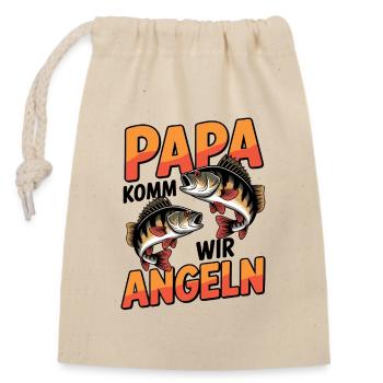 Papa komm wir angeln! Angelabenteuer mit Papa - Verschließbarer Geschenkbeutel aus Baumwolle (14x20cm) - Natur - Vorne