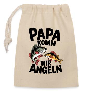 Papa komm wir angeln! Angelabenteuer mit Papa - Verschließbarer Geschenkbeutel aus Baumwolle (14x20cm) - Natur - Vorne